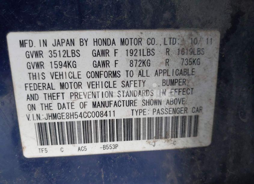 Photo 9 of 2012 Honda Fit SPORT (VIN JHMGE8H54CC008411)