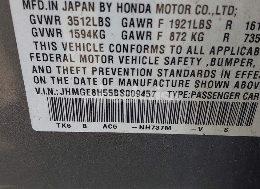 Photo 9 of 2011 Honda Fit SPORT (VIN JHMGE8H55BS009457)