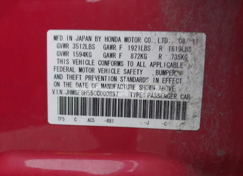 Photo 9 of 2012 Honda Fit SPORT (VIN JHMGE8H55CC000897)