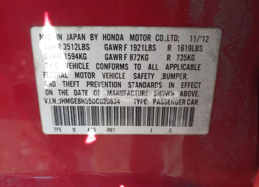 Photo 9 of 2013 Honda Fit SPORT (VIN JHMGE8H55DC020634)