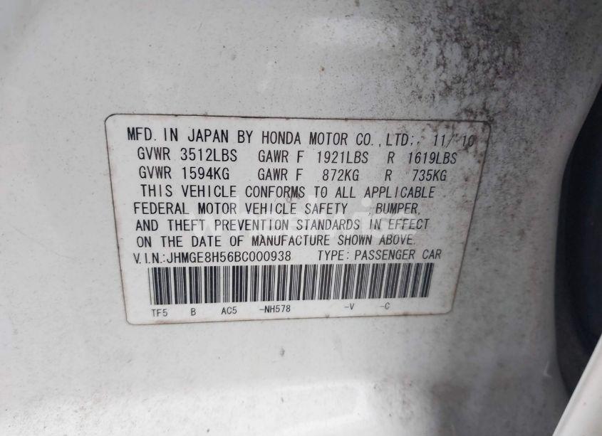 Photo 9 of 2011 Honda Fit SPORT (VIN JHMGE8H56BC000938)