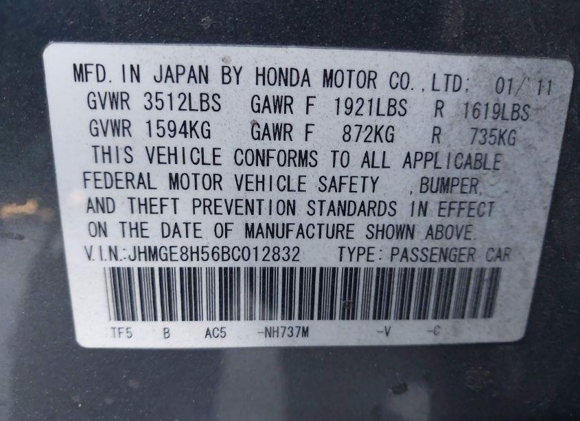 Photo 9 of 2011 Honda Fit SPORT (VIN JHMGE8H56BC012832)