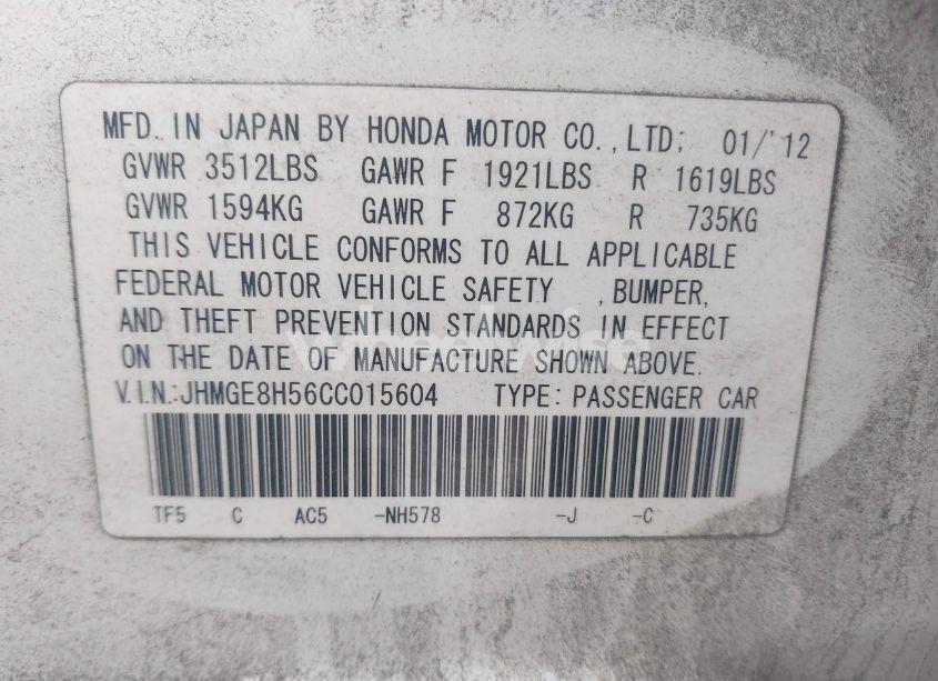 Photo 9 of 2012 Honda Fit SPORT (VIN JHMGE8H56CC015604)