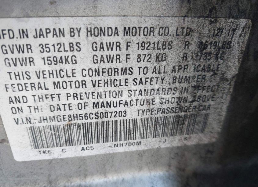 Photo 9 of 2012 Honda Fit SPORT (VIN JHMGE8H56CS007203)