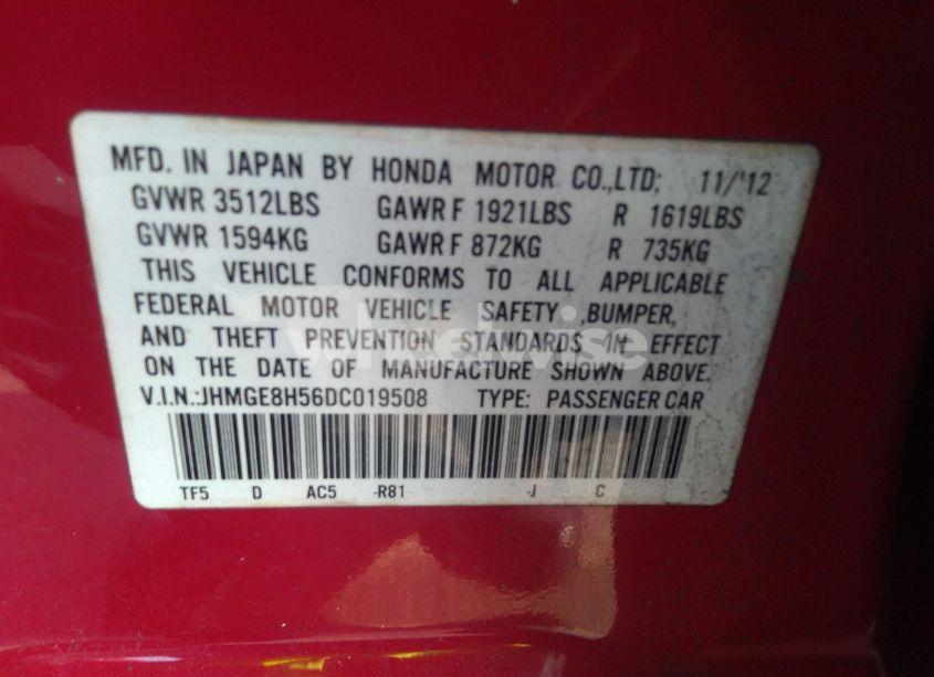 Photo 9 of 2013 Honda Fit SPORT (VIN JHMGE8H56DC019508)