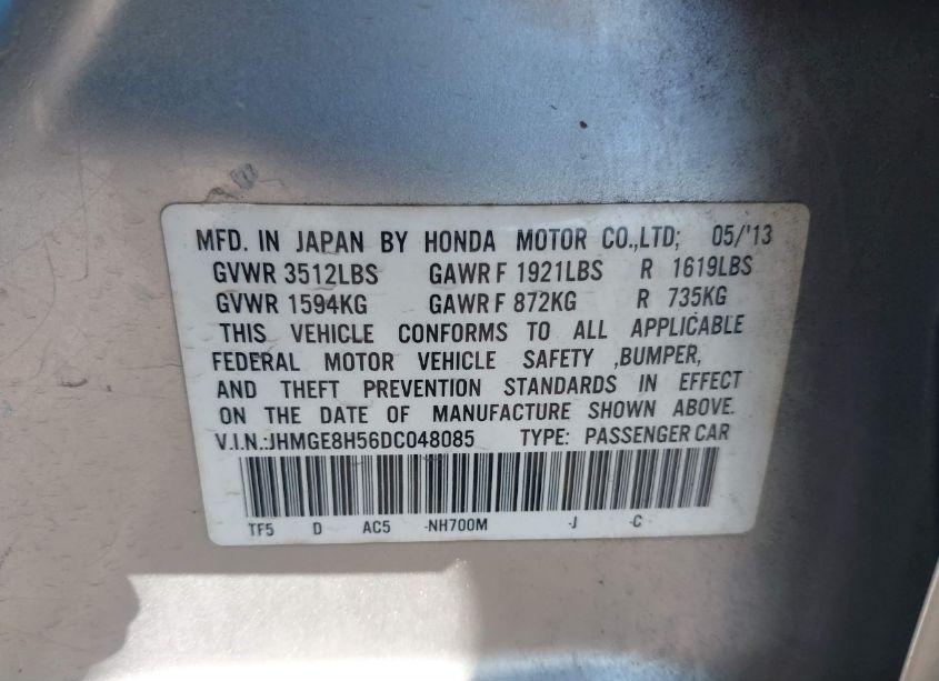 Photo 9 of 2013 Honda Fit SPORT (VIN JHMGE8H56DC048085)