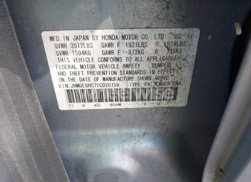 Photo 9 of 2011 Honda Fit SPORT (VIN JHMGE8H57BC020759)