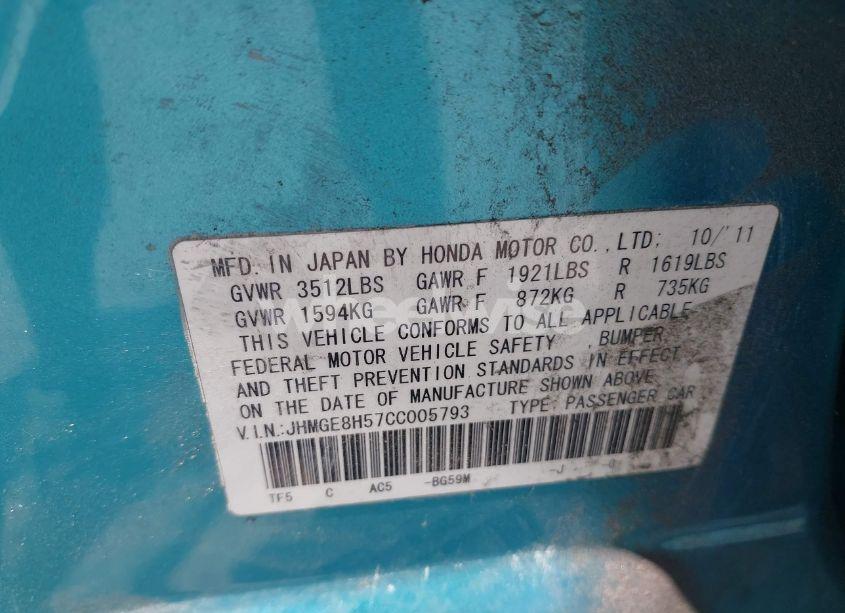 Photo 9 of 2012 Honda Fit SPORT (VIN JHMGE8H57CC005793)