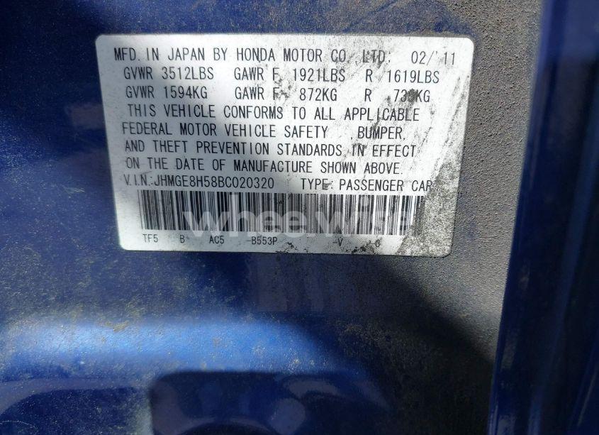 Photo 9 of 2011 Honda Fit SPORT (VIN JHMGE8H58BC020320)