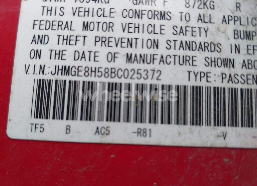 Photo 9 of 2011 Honda Fit SPORT (VIN JHMGE8H58BC025372)