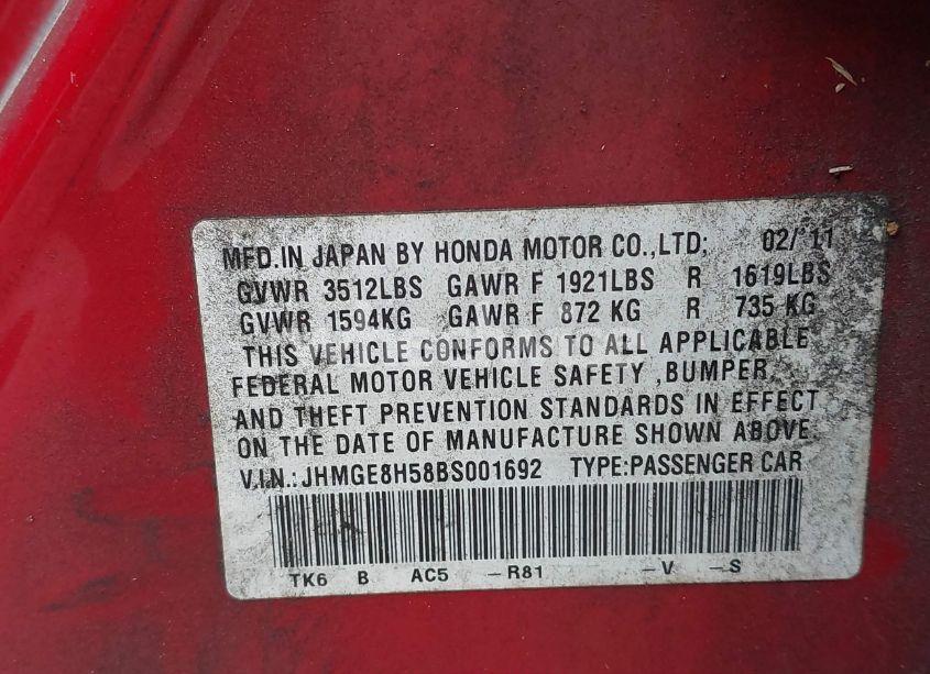 Photo 9 of 2011 Honda Fit SPORT (VIN JHMGE8H58BS001692)