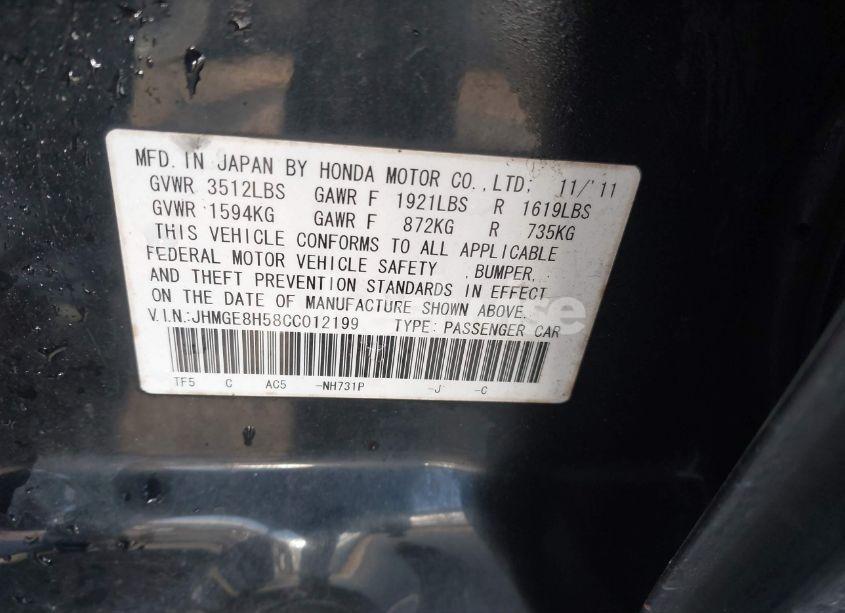 Photo 9 of 2012 Honda Fit SPORT (VIN JHMGE8H58CC012199)