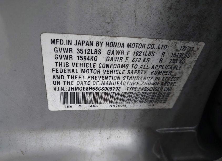 Photo 9 of 2012 Honda Fit SPORT (VIN JHMGE8H58CS005792)