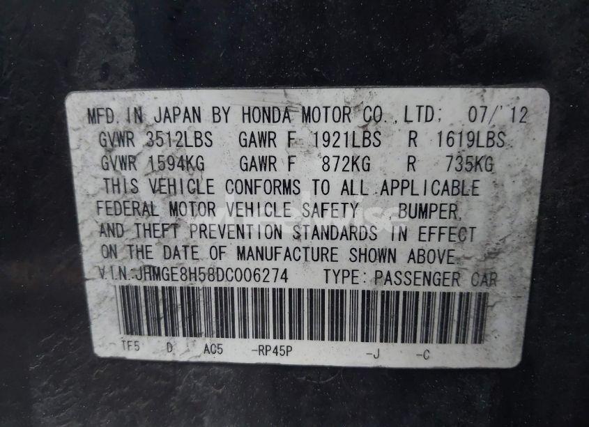 Photo 9 of 2013 Honda Fit SPORT (VIN JHMGE8H58DC006274)