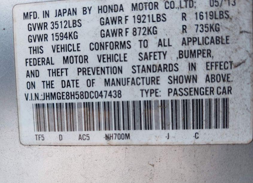 Photo 9 of 2013 Honda Fit SPORT (VIN JHMGE8H58DC047438)