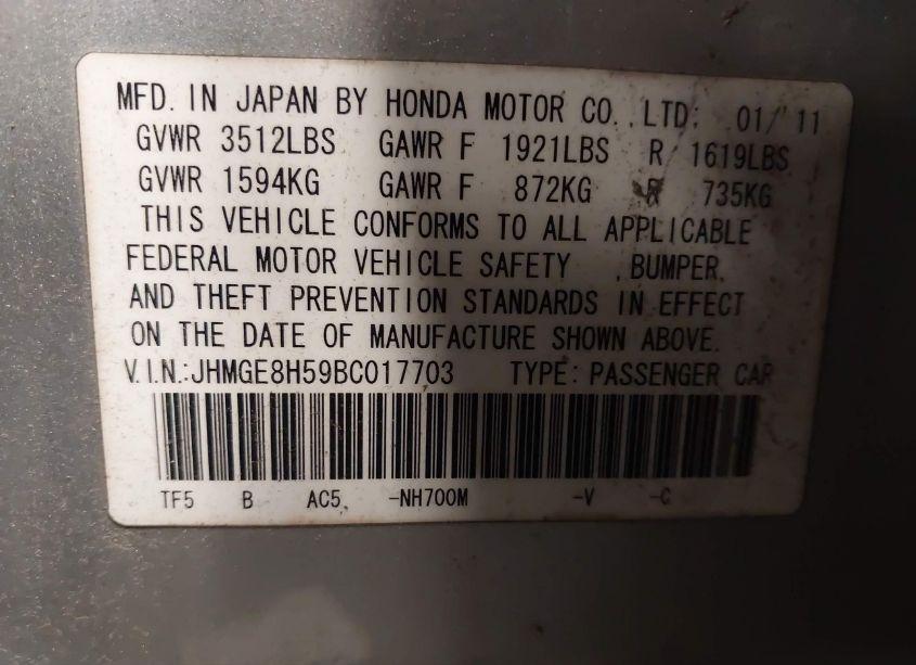 Photo 9 of 2011 Honda Fit SPORT (VIN JHMGE8H59BC017703)