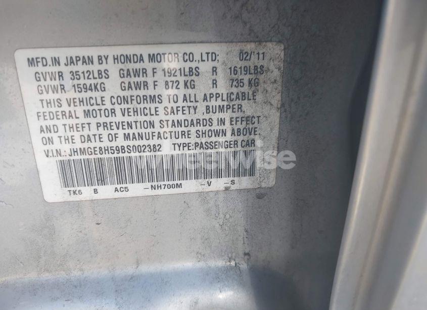 Photo 9 of 2011 Honda Fit SPORT (VIN JHMGE8H59BS002382)