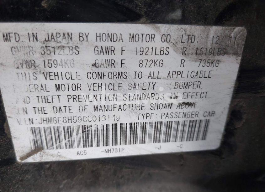 Photo 9 of 2012 Honda Fit SPORT (VIN JHMGE8H59CC013149)