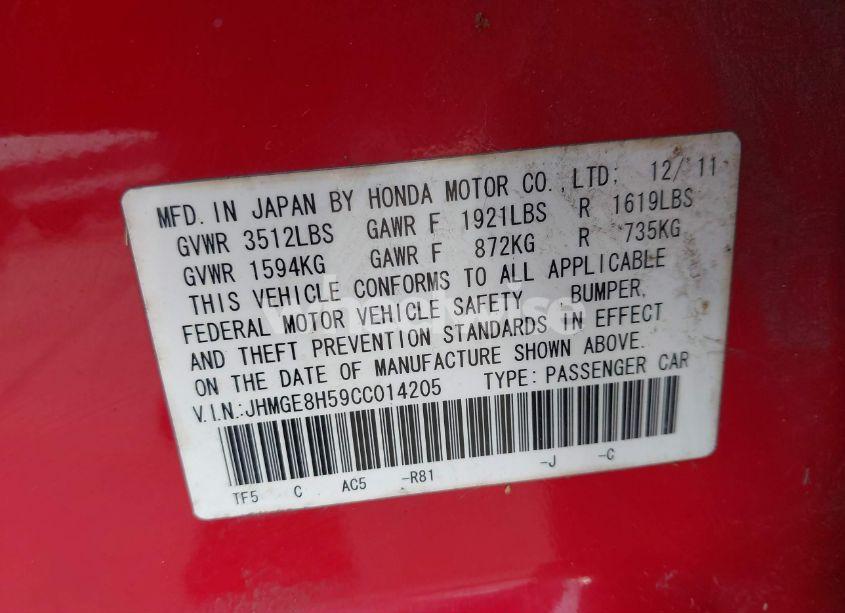 Photo 9 of 2012 Honda Fit SPORT (VIN JHMGE8H59CC014205)