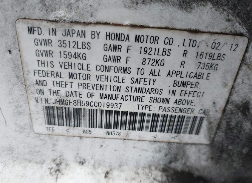 Photo 9 of 2012 Honda Fit SPORT (VIN JHMGE8H59CC019937)