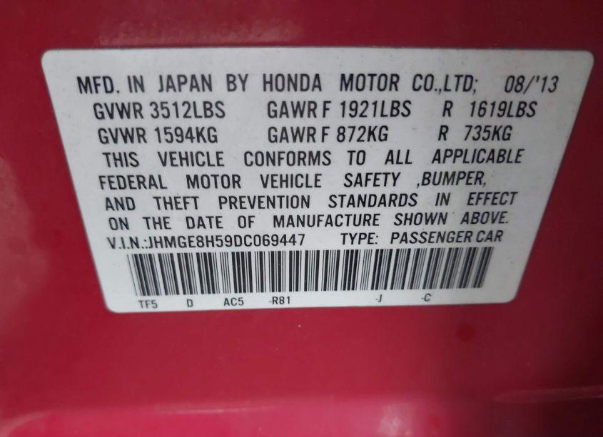 Photo 9 of 2013 Honda Fit SPORT (VIN JHMGE8H59DC069447)