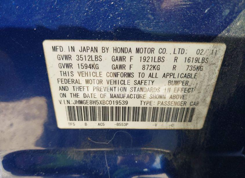Photo 9 of 2011 Honda Fit SPORT (VIN JHMGE8H5XBC019539)