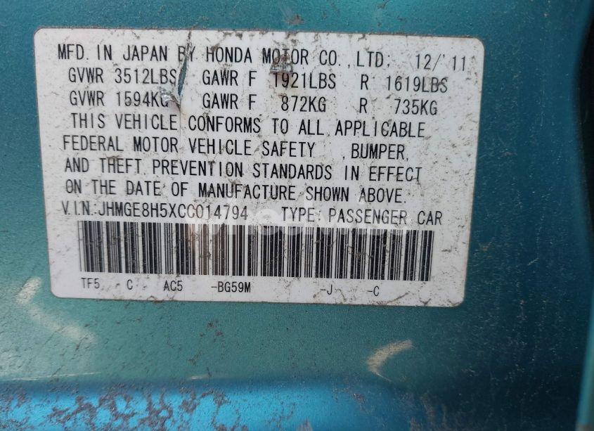 Photo 9 of 2012 Honda Fit SPORT (VIN JHMGE8H5XCC014794)