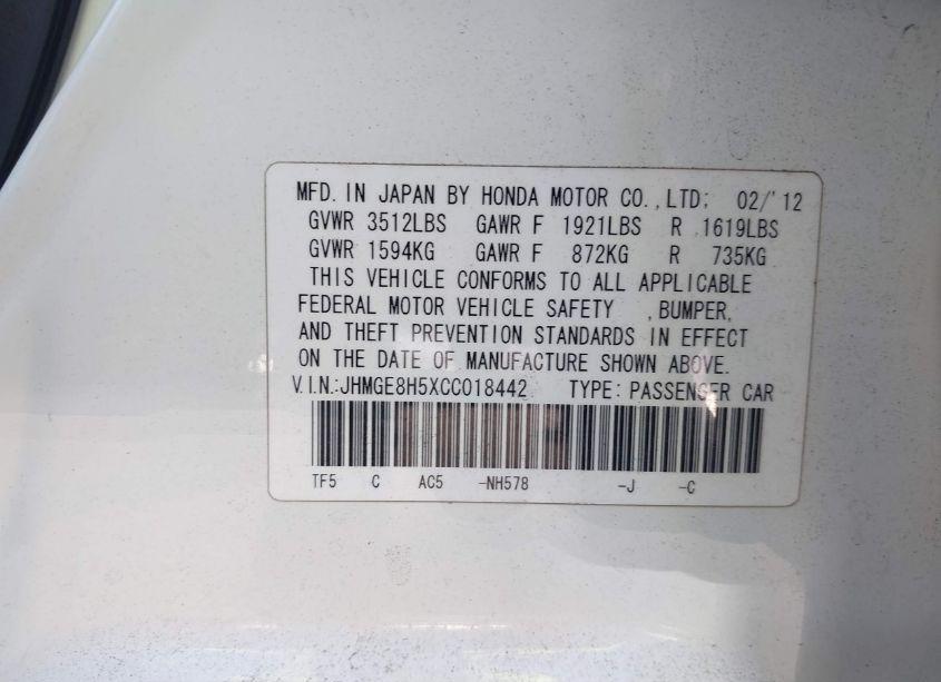 Photo 9 of 2012 Honda Fit SPORT (VIN JHMGE8H5XCC018442)