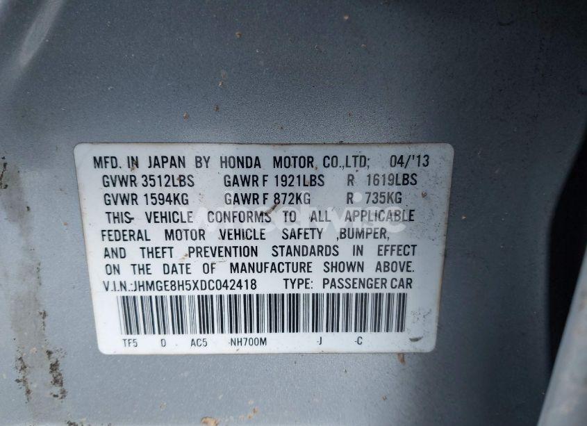 Photo 9 of 2013 Honda Fit SPORT (VIN JHMGE8H5XDC042418)