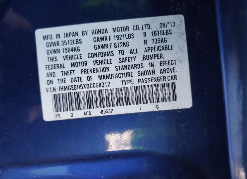 Photo 9 of 2013 Honda Fit SPORT (VIN JHMGE8H5XDC068212)