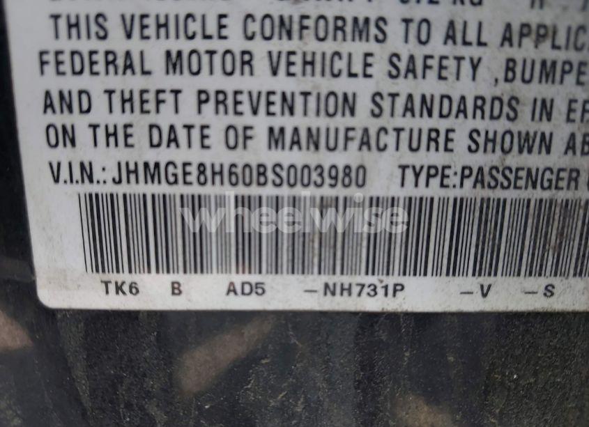 Photo 9 of 2011 Honda Fit SPORT (VIN JHMGE8H60BS003980)