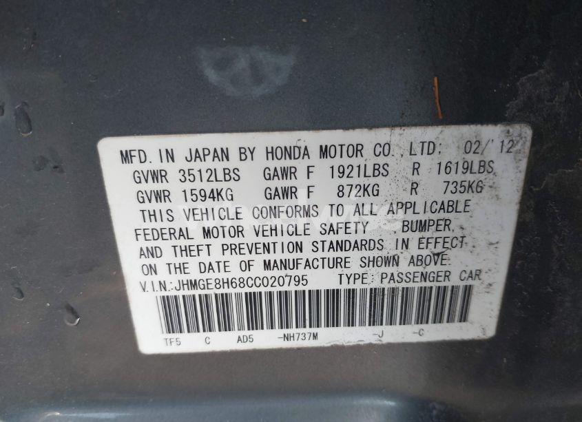 Photo 9 of 2012 Honda Fit SPORT (VIN JHMGE8H68CC020795)