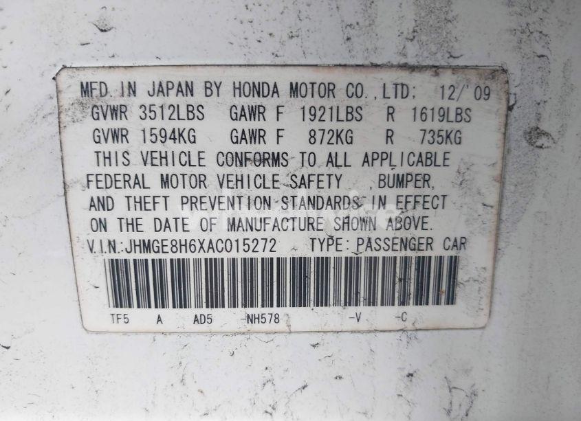 Photo 9 of 2010 Honda Fit SPORT (VIN JHMGE8H6XAC015272)