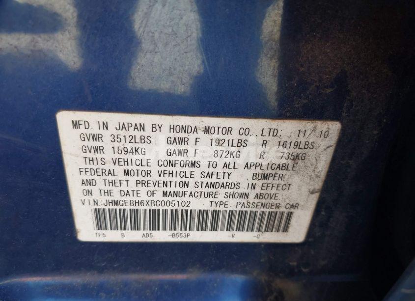 Photo 9 of 2011 Honda Fit SPORT (VIN JHMGE8H6XBC005102)