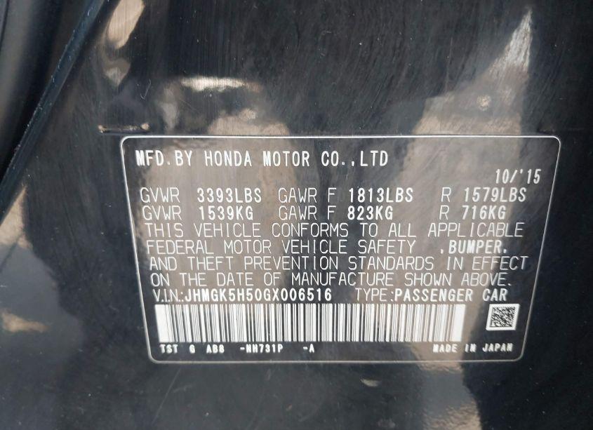 Photo 9 of 2016 Honda Fit LX (VIN JHMGK5H50GX006516)