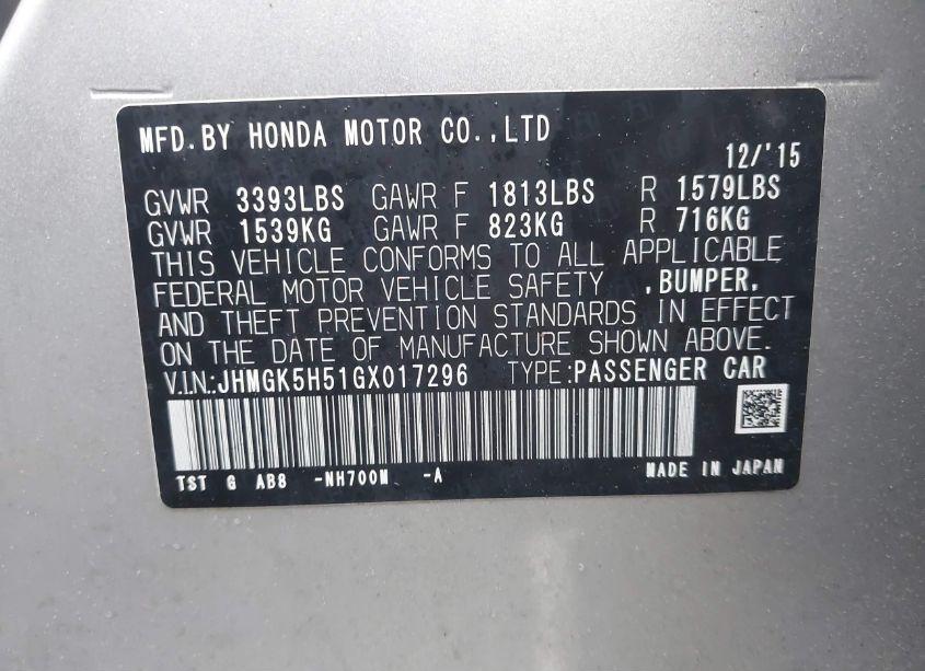 Photo 9 of 2016 Honda Fit LX (VIN JHMGK5H51GX017296)