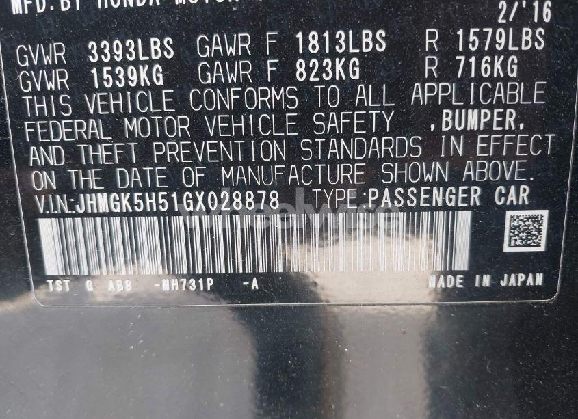 Photo 9 of 2016 Honda Fit LX (VIN JHMGK5H51GX028878)