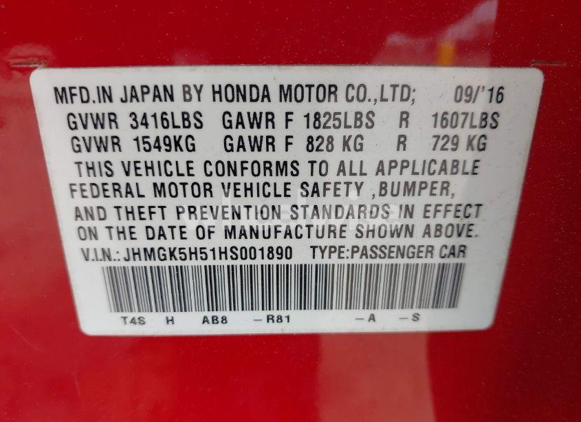 Photo 9 of 2017 Honda Fit LX (VIN JHMGK5H51HS001890)