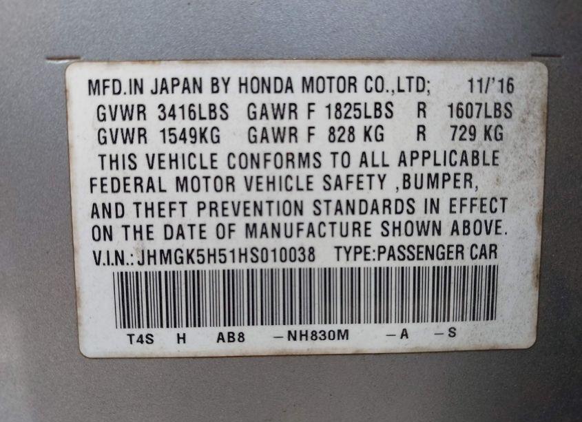 Photo 9 of 2017 Honda Fit LX (VIN JHMGK5H51HS010038)