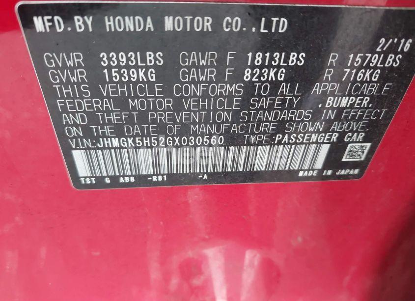 Photo 9 of 2016 Honda Fit LX (VIN JHMGK5H52GX030560)