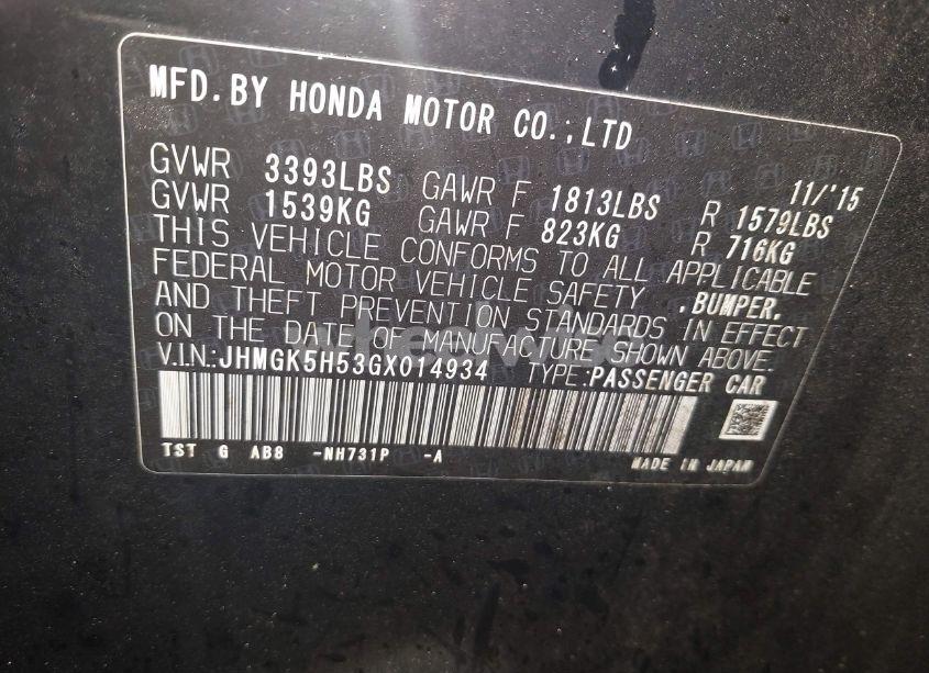 Photo 9 of 2016 Honda Fit LX (VIN JHMGK5H53GX014934)