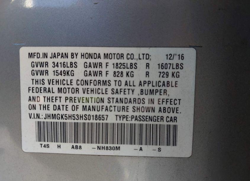 Photo 9 of 2017 Honda Fit LX (VIN JHMGK5H53HS018657)