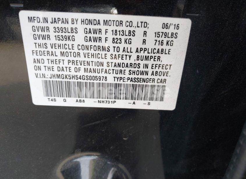 Photo 9 of 2016 Honda Fit LX (VIN JHMGK5H54GS005978)