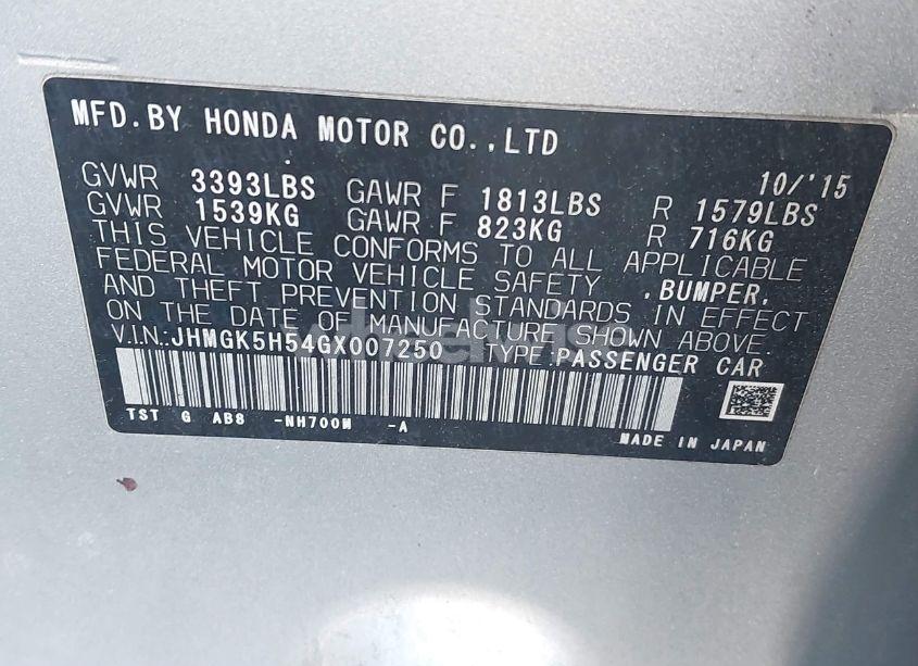 Photo 9 of 2016 Honda Fit LX (VIN JHMGK5H54GX007250)