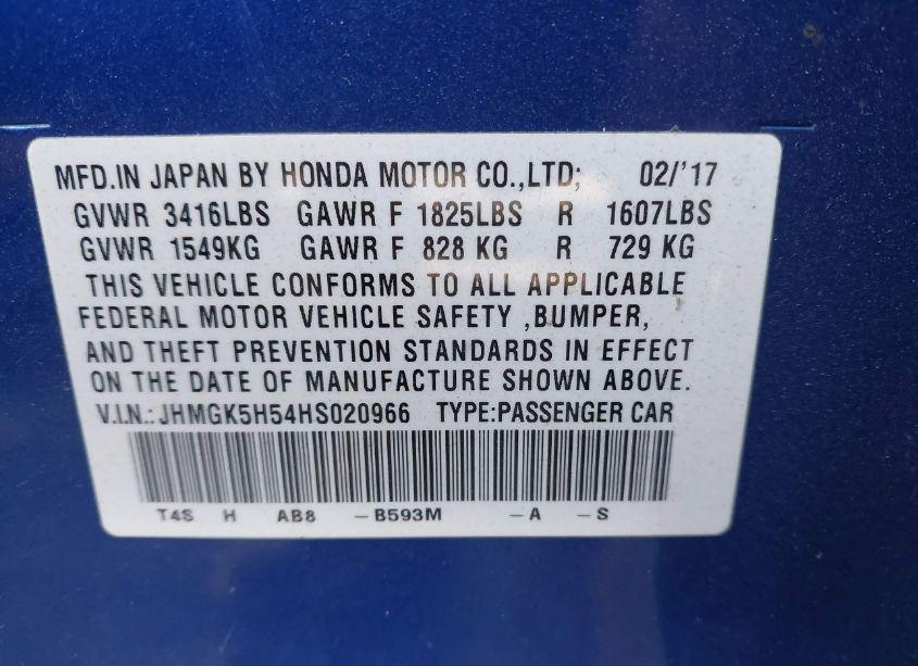 Photo 9 of 2017 Honda Fit LX (VIN JHMGK5H54HS020966)