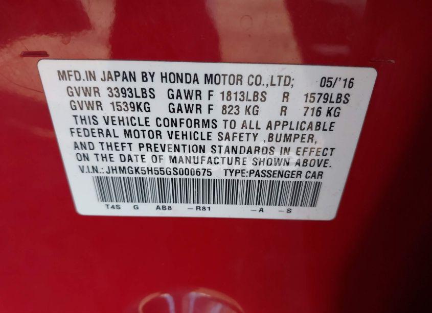 Photo 9 of 2016 Honda Fit LX (VIN JHMGK5H55GS000675)