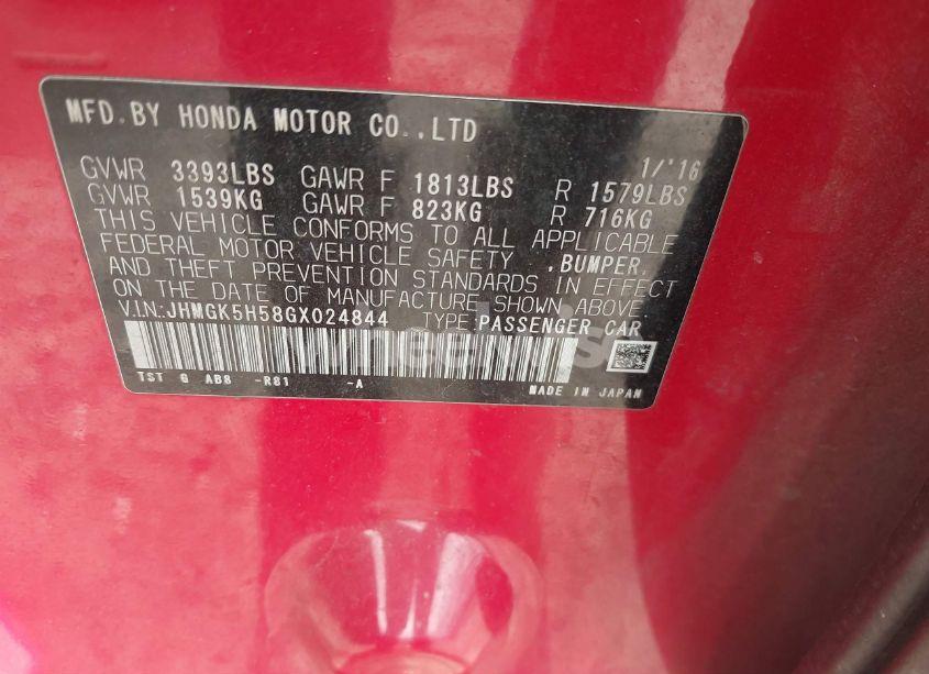 Photo 9 of 2016 Honda Fit LX (VIN JHMGK5H58GX024844)