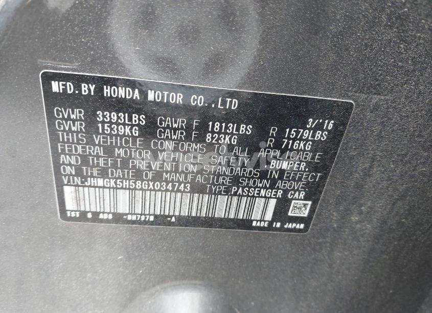 Photo 9 of 2016 Honda Fit LX (VIN JHMGK5H58GX034743)