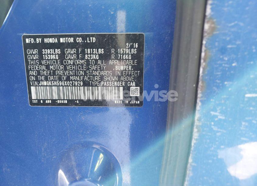 Photo 9 of 2016 Honda Fit LX (VIN JHMGK5H59GX027929)