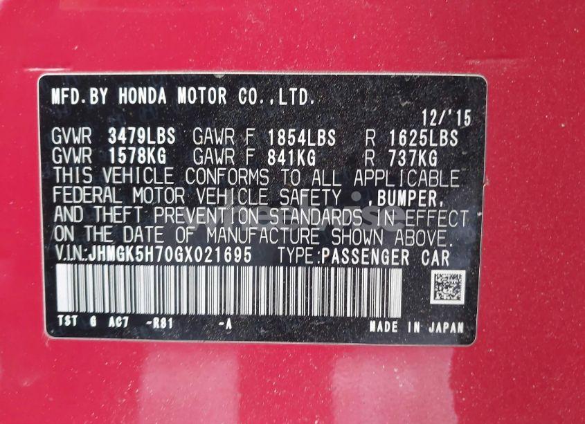 Photo 9 of 2016 Honda Fit EX (VIN JHMGK5H70GX021695)